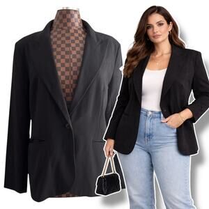Norma Kamali Stretch Blazer Black Size 16 Tuxedo Jacket Coat Academia Preppy